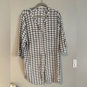 white and black checkered shirt dress